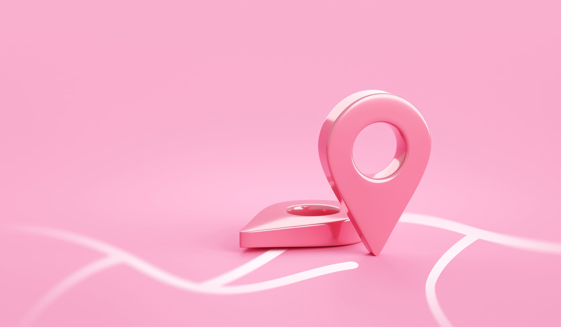 Pink location 3d icon on position place map navigation